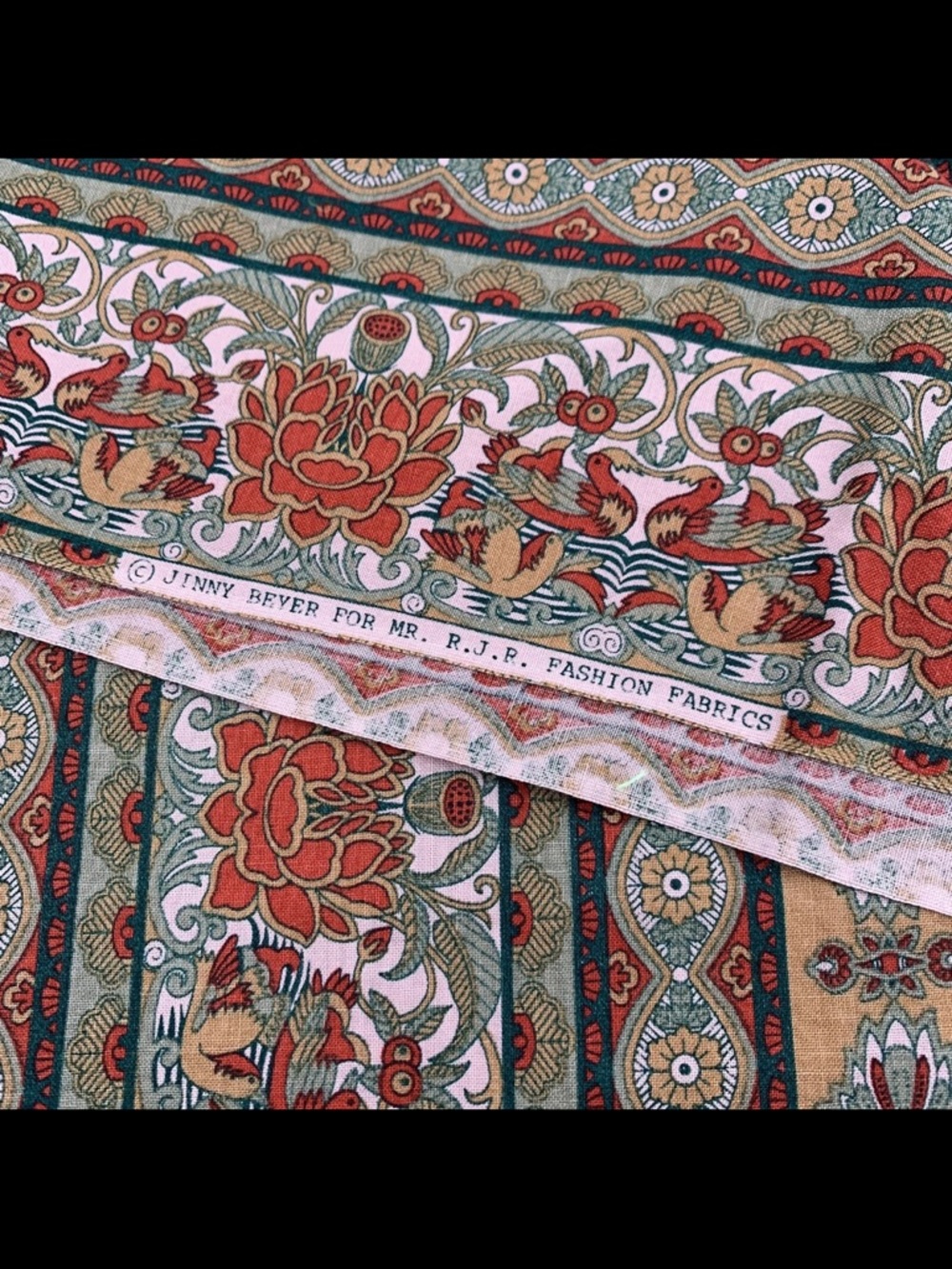 Vtg Jinny Beyer For Mr. RJR Fashion Fabrics Floral Stripe Pink Green 38"x44" - Picture 8 of 11